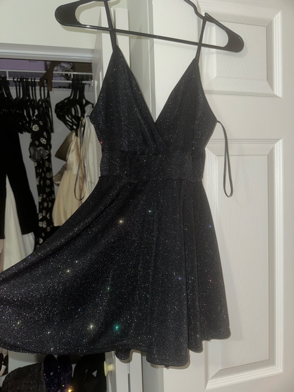 Windsor Black Glitter Spaghetti Strap Mini Romper